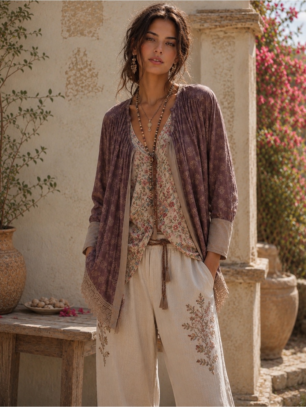 JOHNNY WAS CARDI LACE BROWN TOPPER CARDIGAN OVERSIZED OPEN TOP BLOUSE SZ XS NWT